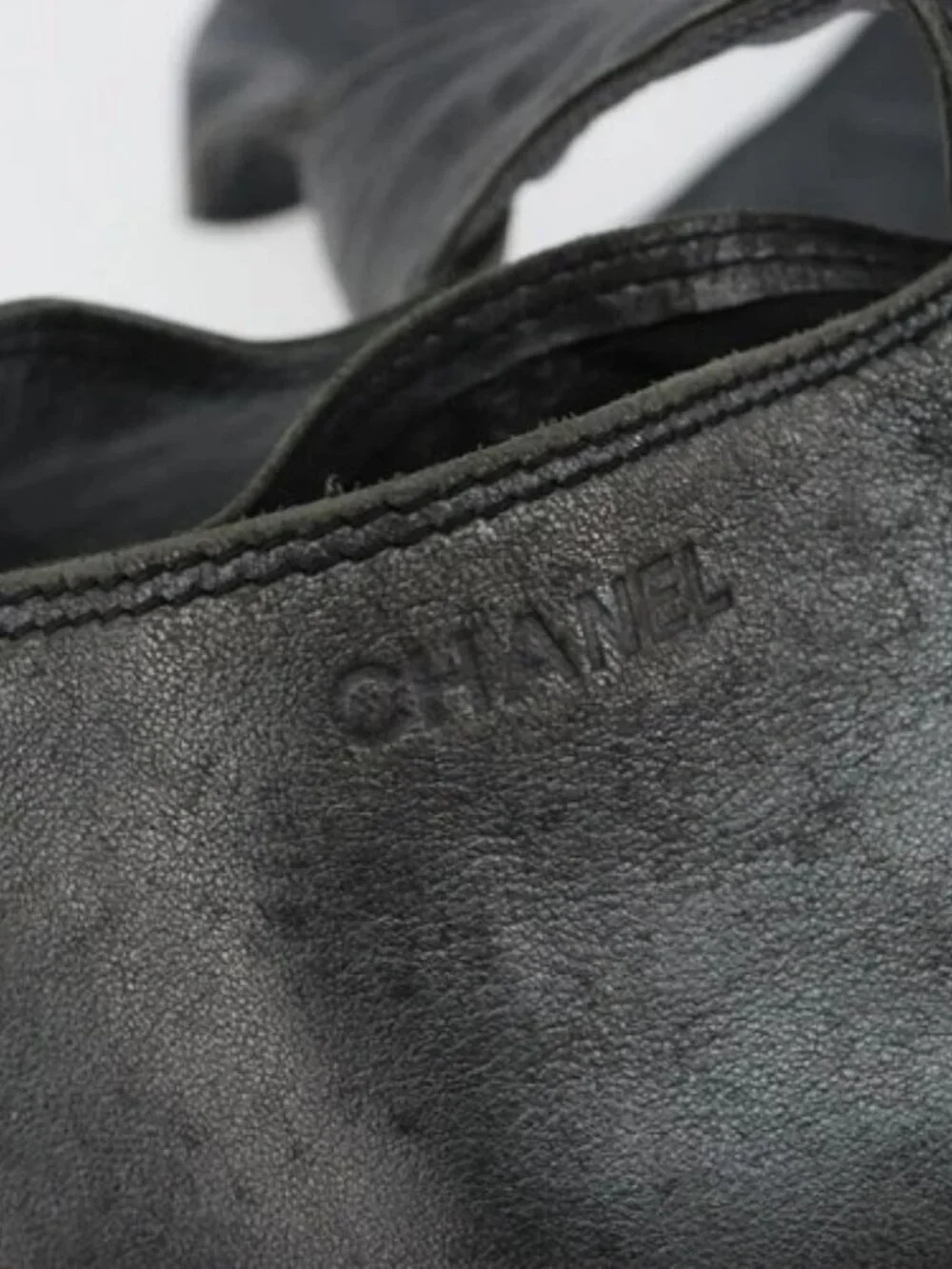 CHANEL Shoulder Bag Lamb Skin Gray Gold CC Auth bs35588